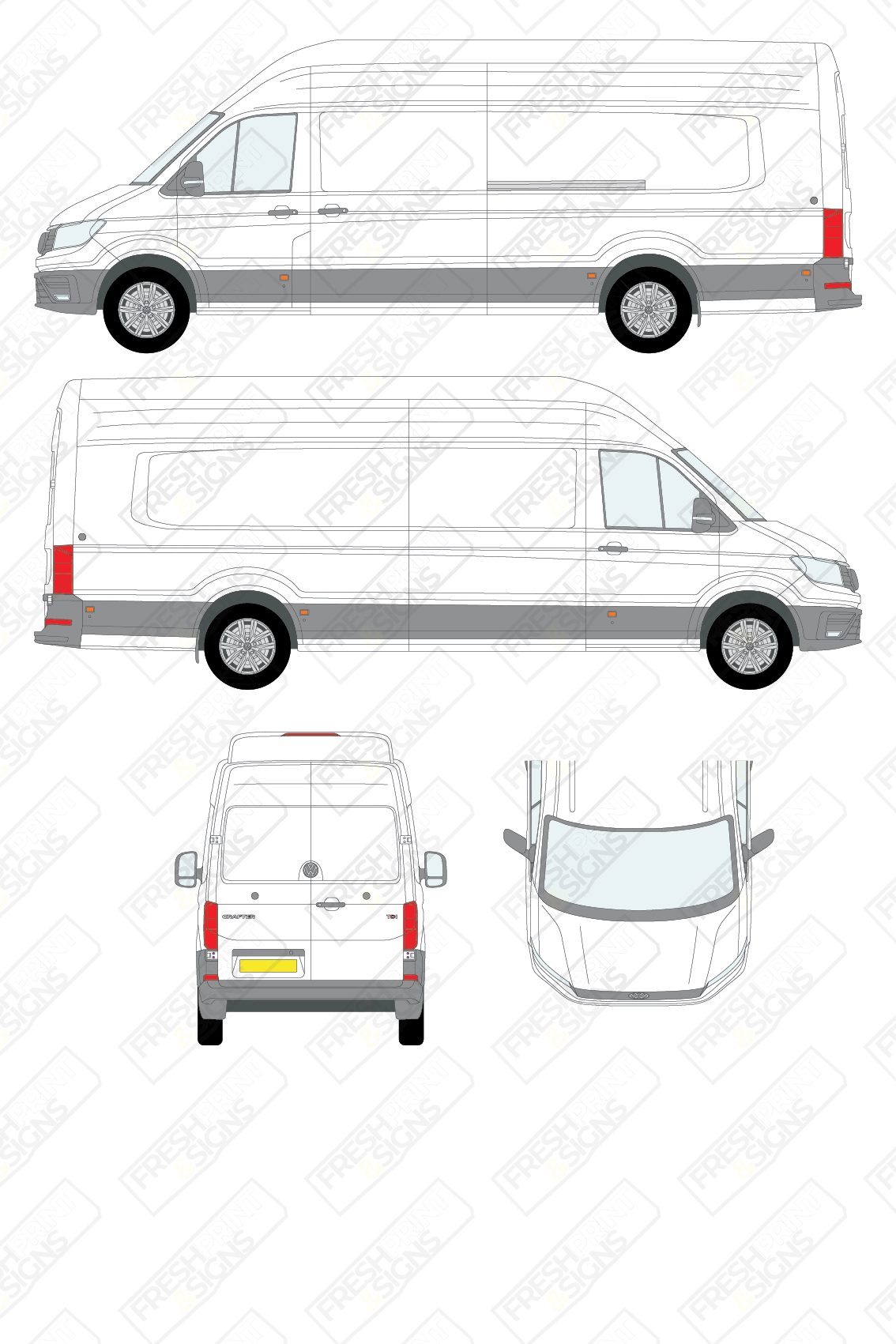 Van Graphics - Volkswagen | Crafter | 2017-2025 | Extra-Long Wheelbase (L4) | Extra High Roof (H3) | Panelled Rear Doors