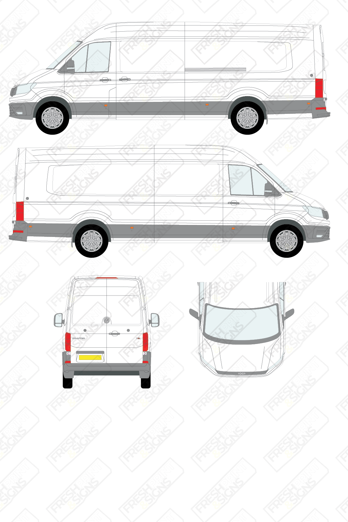 Van Graphics - Volkswagen | Crafter | 2017-2025 | Extra-Long Wheelbase (L4) | High Roof (H2) | Panelled Rear Doors