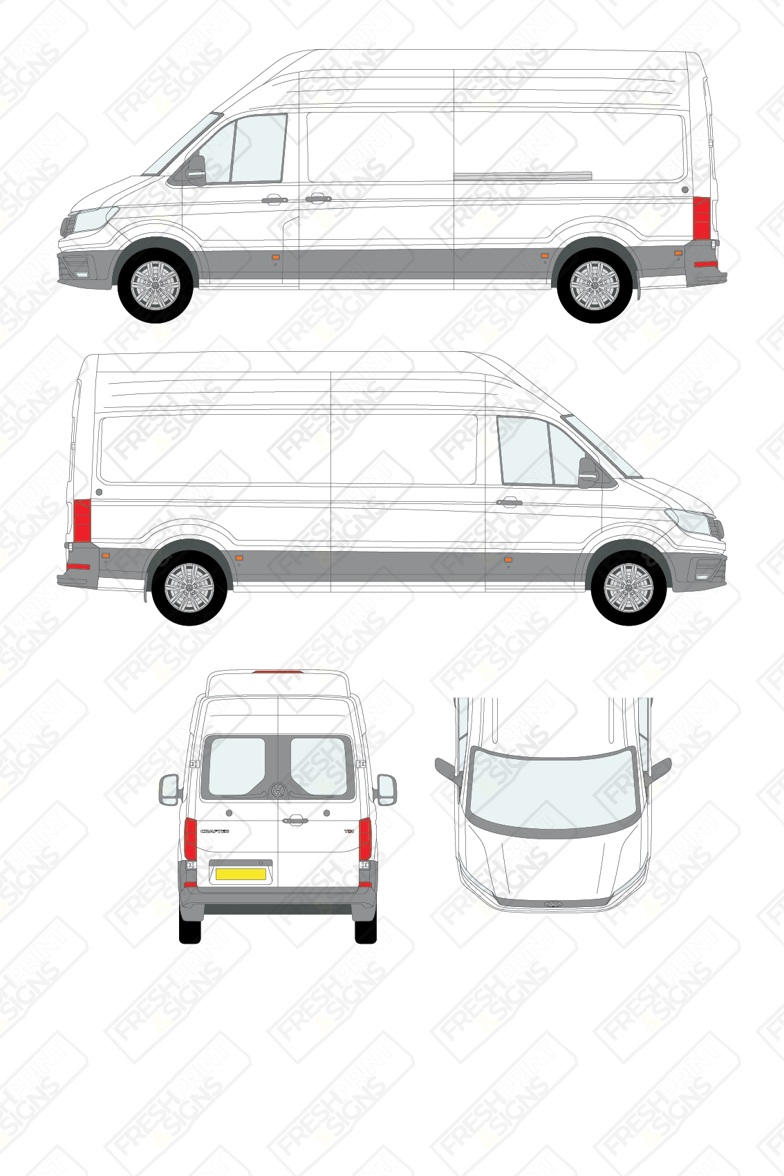 Van Graphics - Volkswagen | Crafter | 2017-2025 | Long Wheelbase (L3) | Extra High Roof (H3) | With Rear Windows