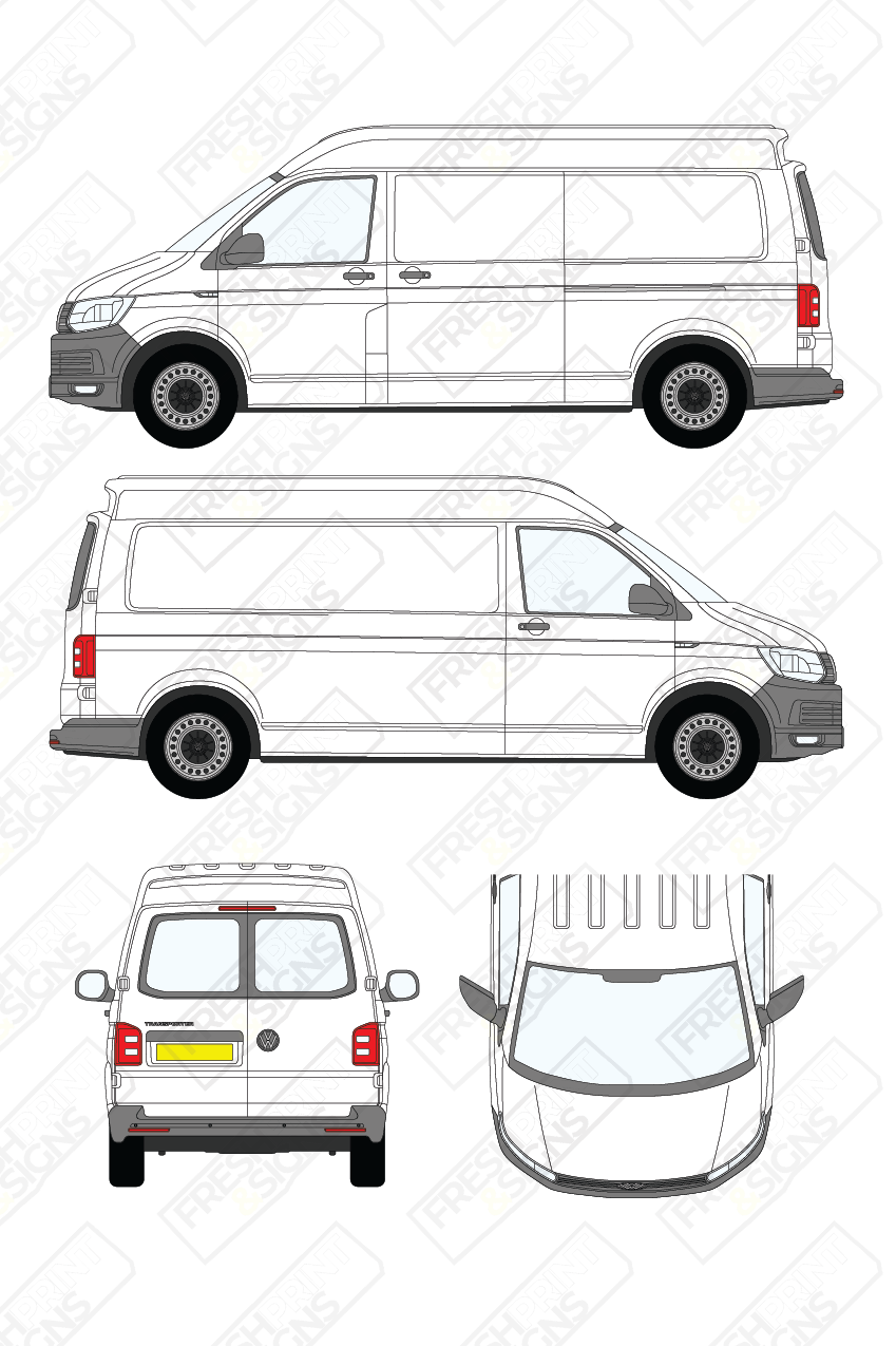 Van Graphics - Volkswagen | Transporter | 2015-2019 | Long Wheelbase (L2) | Medium Roof (H2) | With Rear Windows