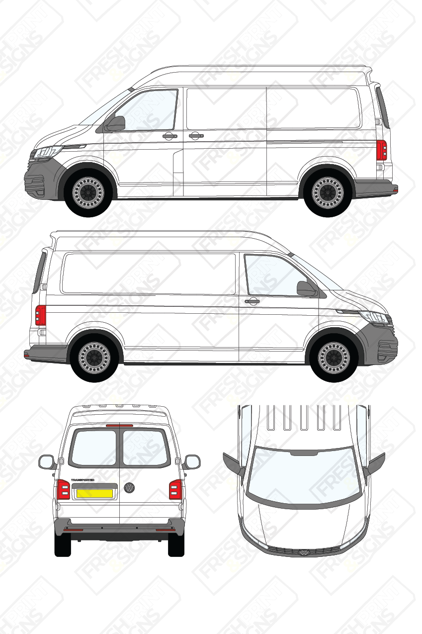 Van Graphics - Volkswagen | Transporter | 2019-2025 | Long Wheelbase (L2) | Medium Roof (H2) | With Rear Windows